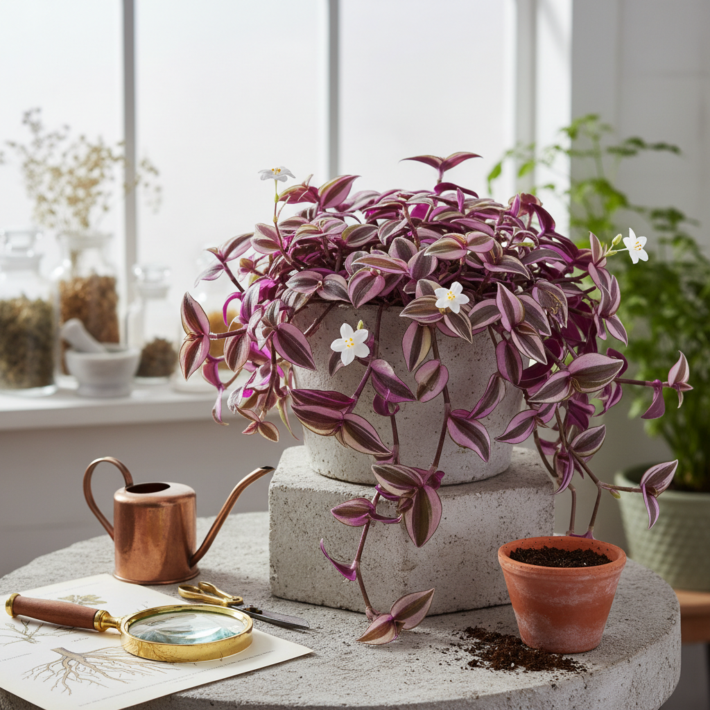 Group of Tradescantia Nanouk plants with vibrant pink, green, and white foliage