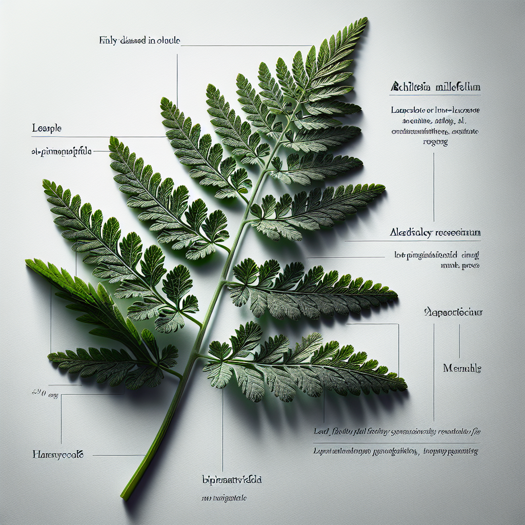 Achillea Millefolium leaf structure and venation pattern close-up