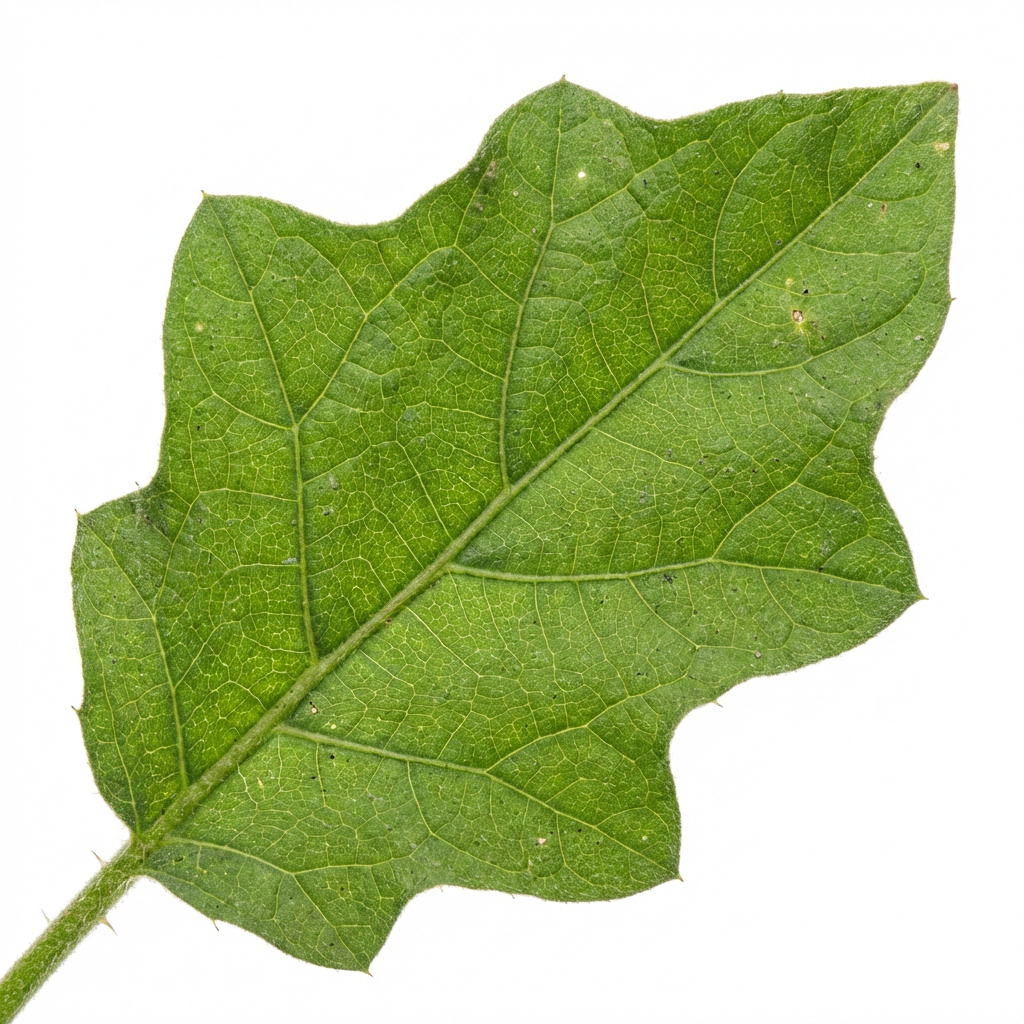 Kantakari (Yellow Berried Nightshade) leaf structure and venation pattern close-up